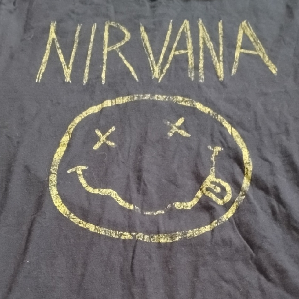 Men's Black XL Nirvana Grunge Punk Alternative Band Music Shirt Smiley Face Logo